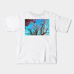 Long curved branches of beech trees with few red leaves Kids T-Shirt